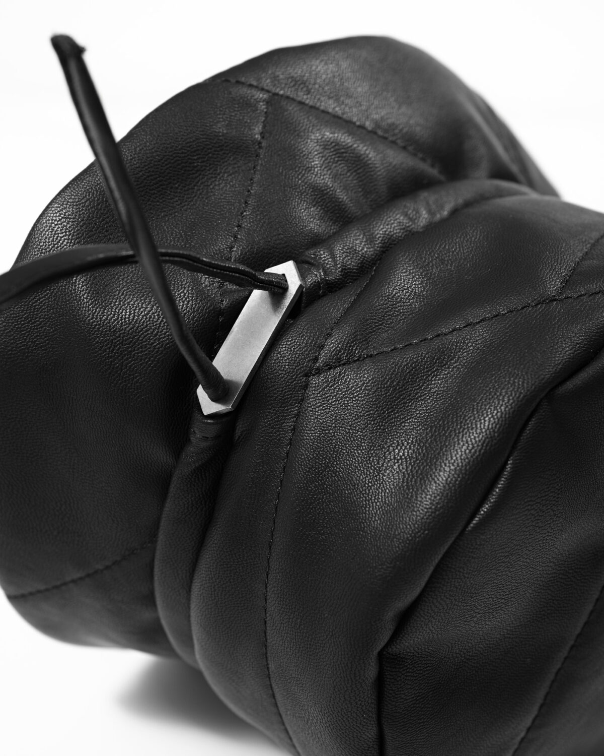 MINOAR - Leather Segment Bucket Hat, Unisex black leather hat with linear quilting - 6