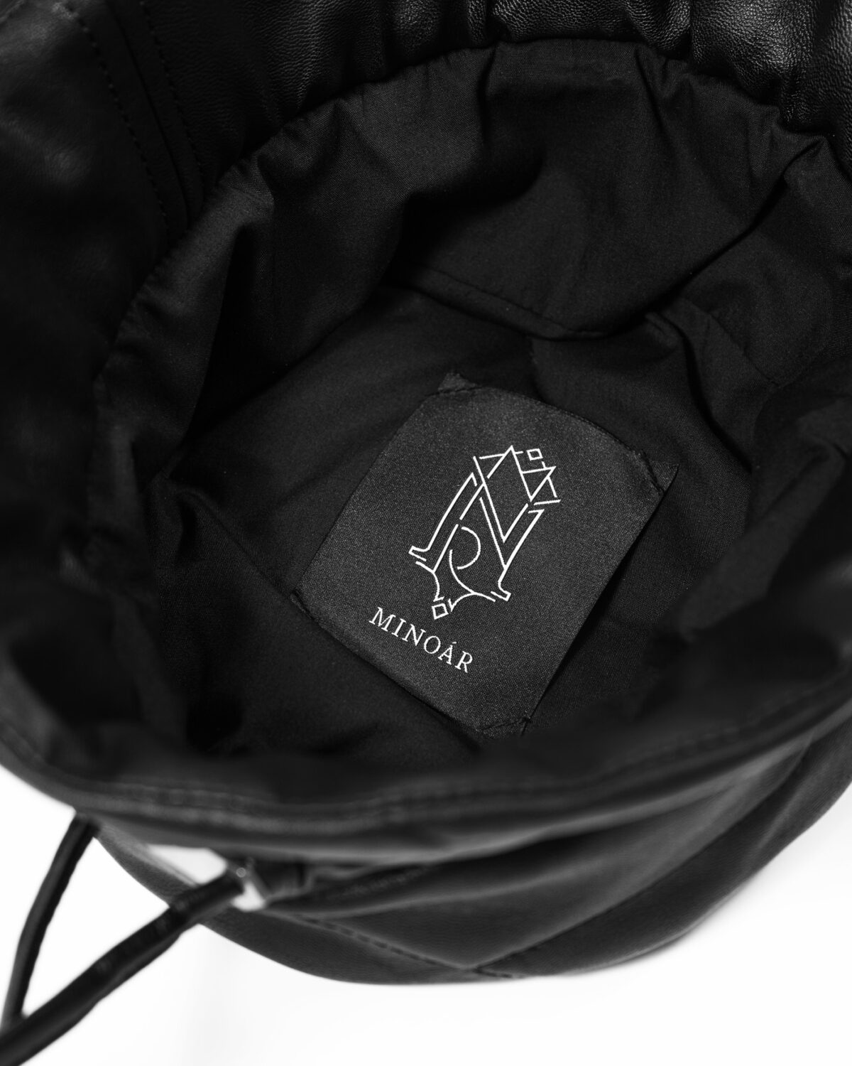 MINOAR - Leather Segment Bucket Hat, Unisex black leather hat with linear quilting - 7