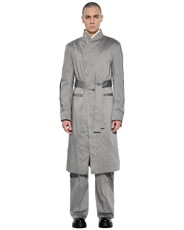 MINOAR - Gravity Grey Deconstruct Trench Coat, Men's grey cotton coat with multi-panel construction - 1