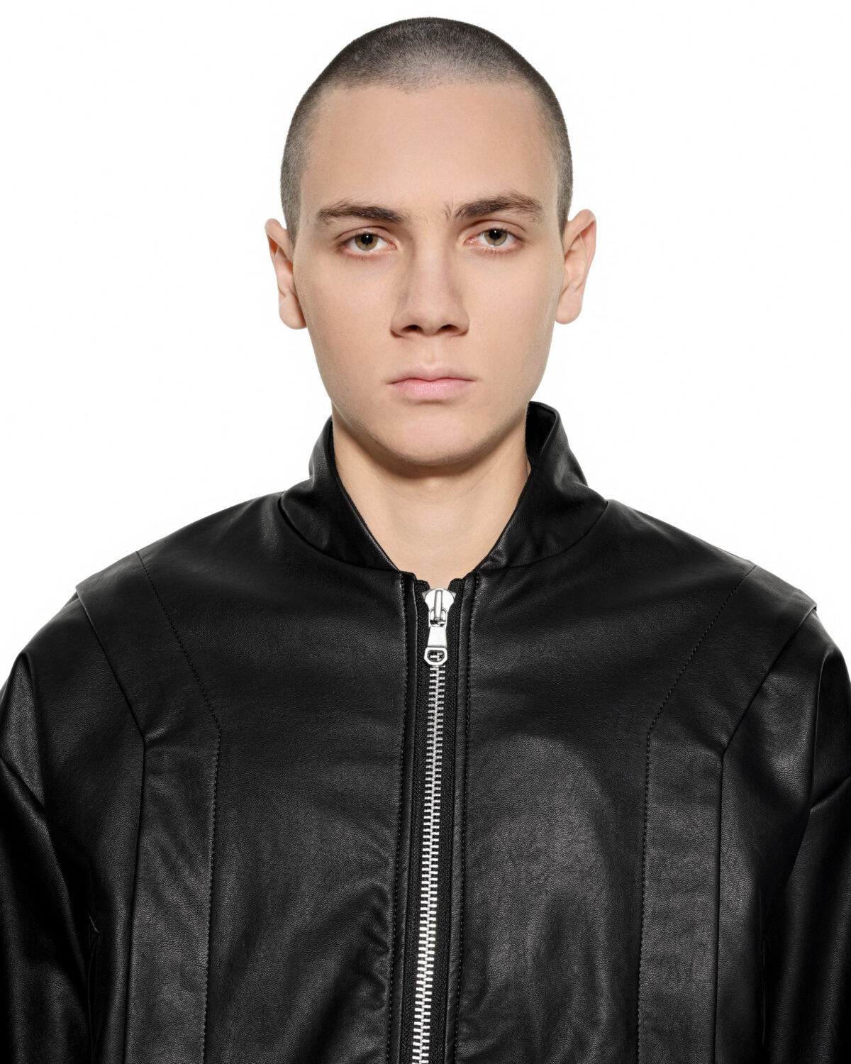 MINOAR - Apex Leather Segment Bomber Jacket, Men's black leather jacket with steel hardware detail - 9