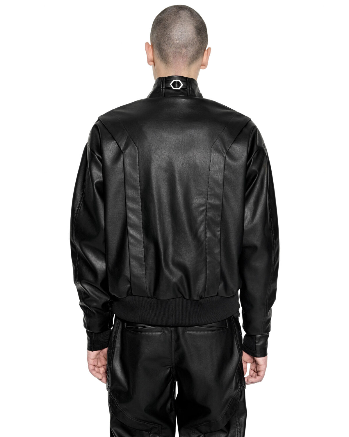 MINOAR - Apex Leather Segment Bomber Jacket, Men's black leather jacket with steel hardware detail - 6