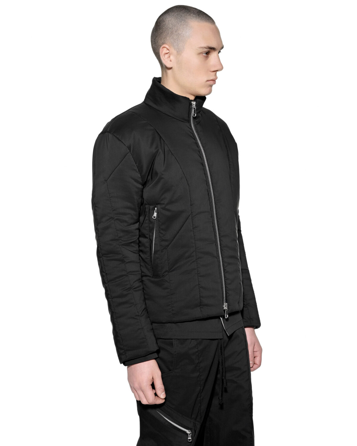 MINOAR - Strata Voluminous Zip Jacket, Men's black cotton jacket with multi-segment construction - 3