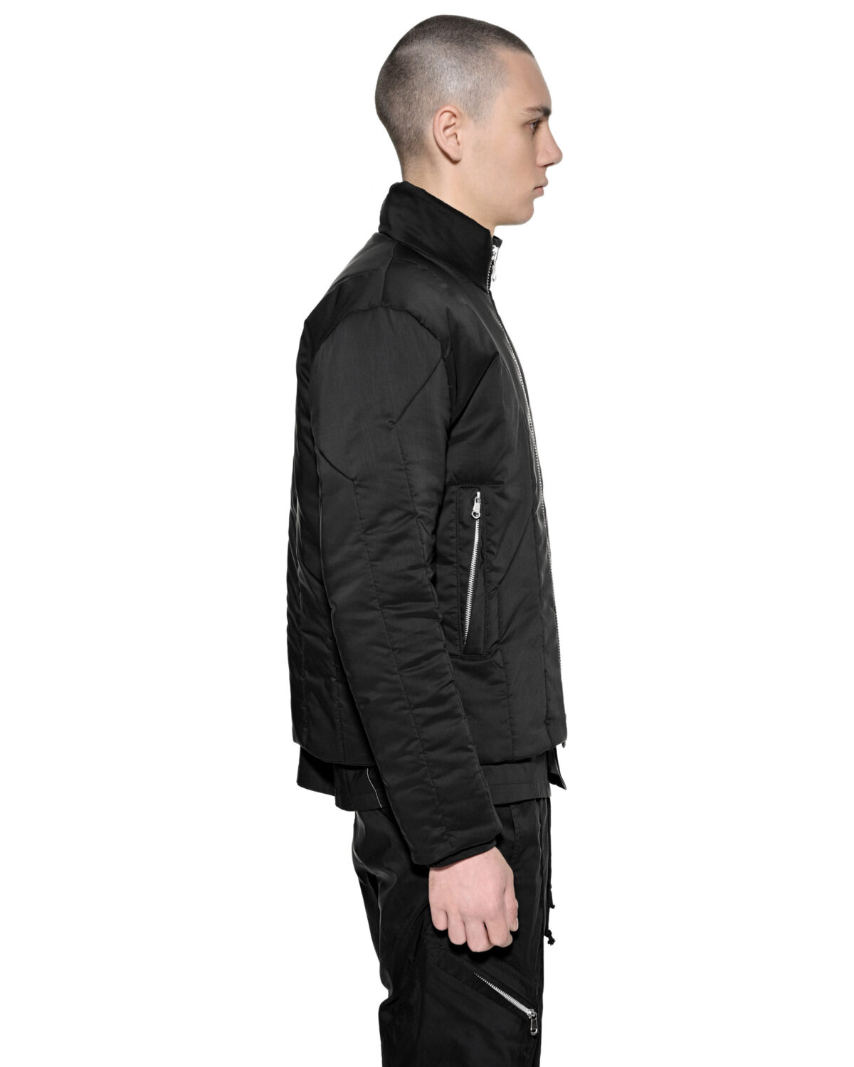 MINOAR - Strata Voluminous Zip Jacket, Men's black cotton jacket with multi-segment construction - 4