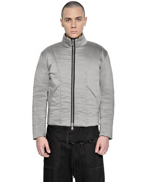 MINOAR - Strata Voluminous Grey Zip Jacket, Men's grey cotton jacket with satin finish - 1