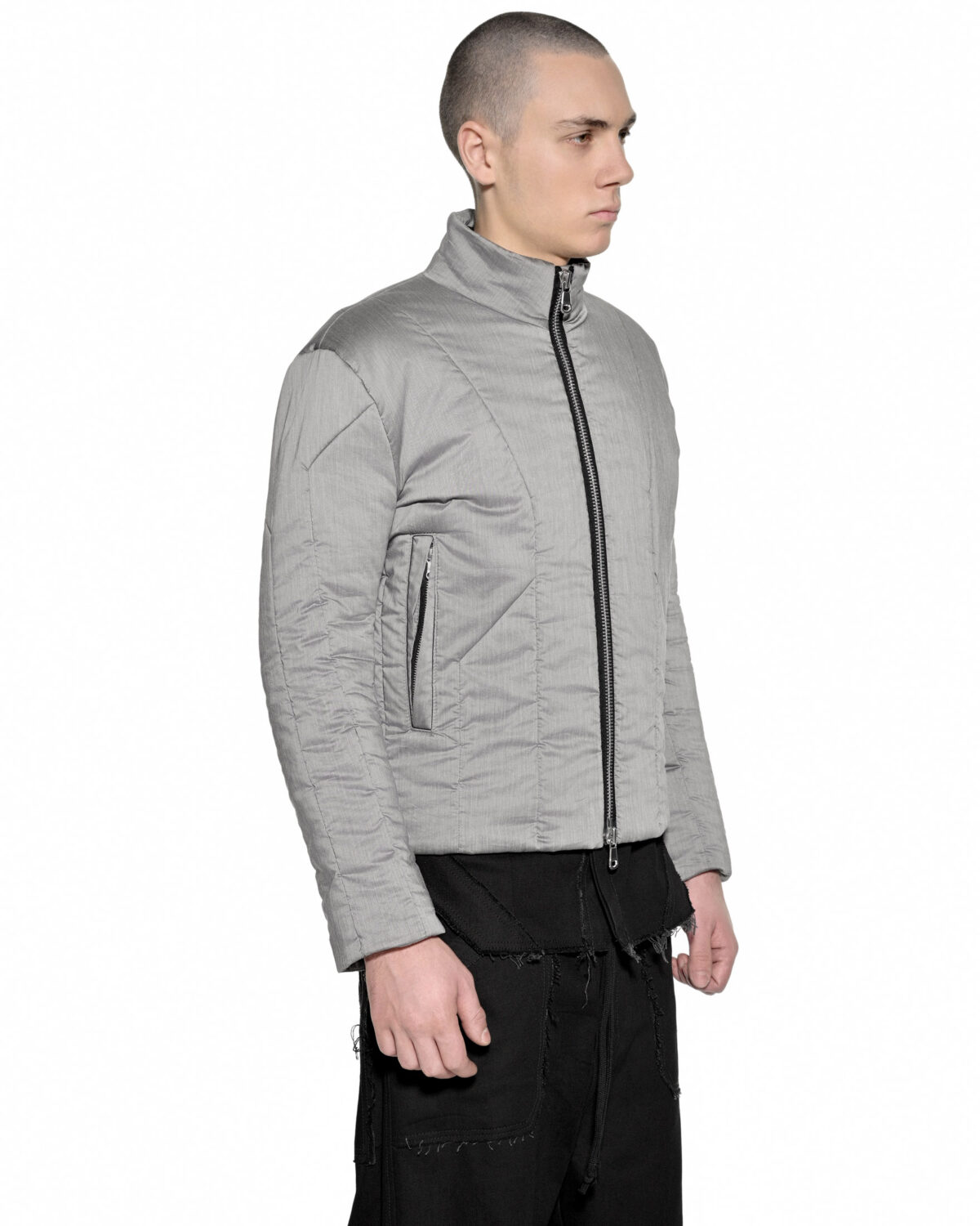 MINOAR - Strata Voluminous Grey Zip Jacket, Men's grey cotton jacket with satin finish - 3