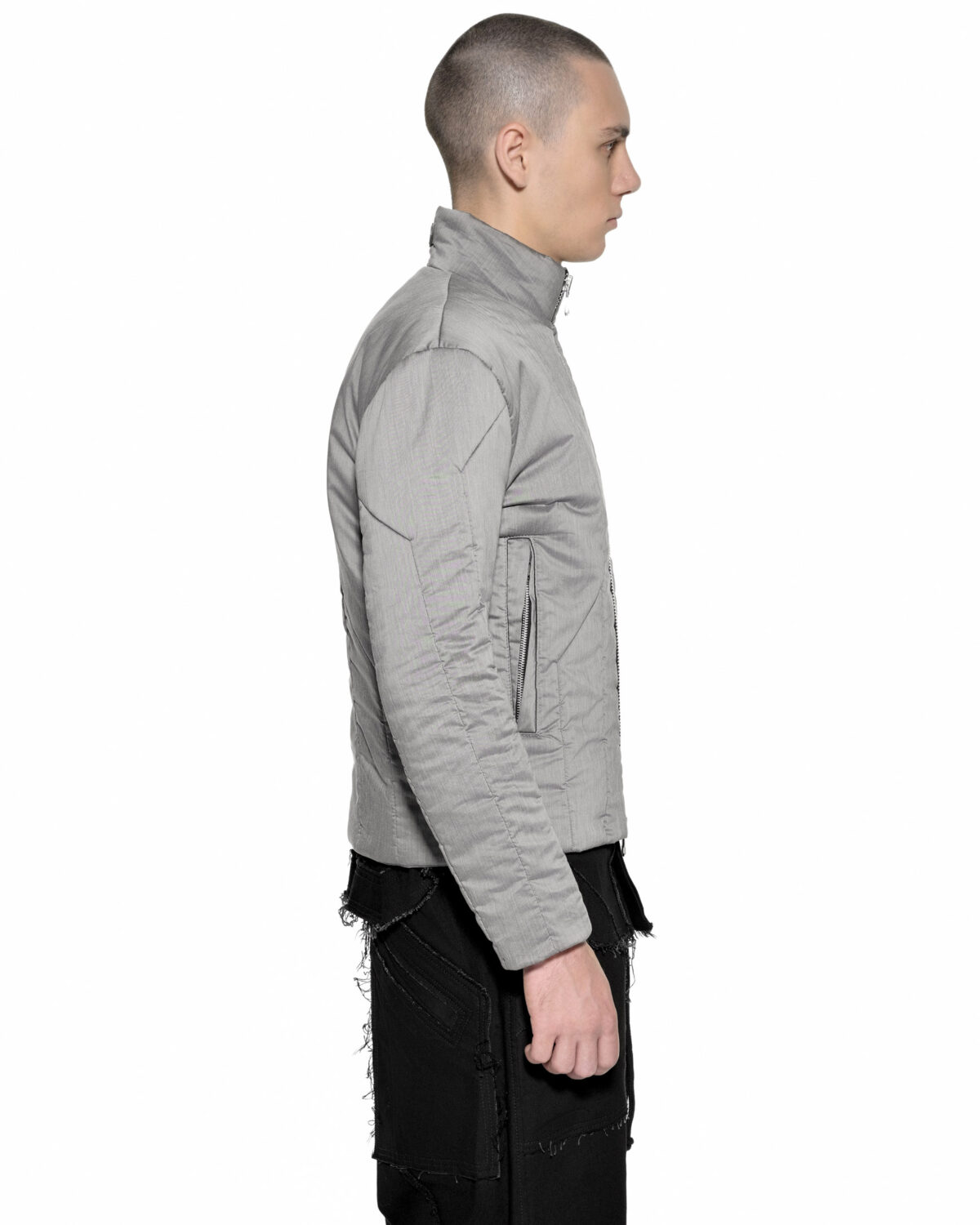 MINOAR - Strata Voluminous Grey Zip Jacket, Men's grey cotton jacket with satin finish - 4