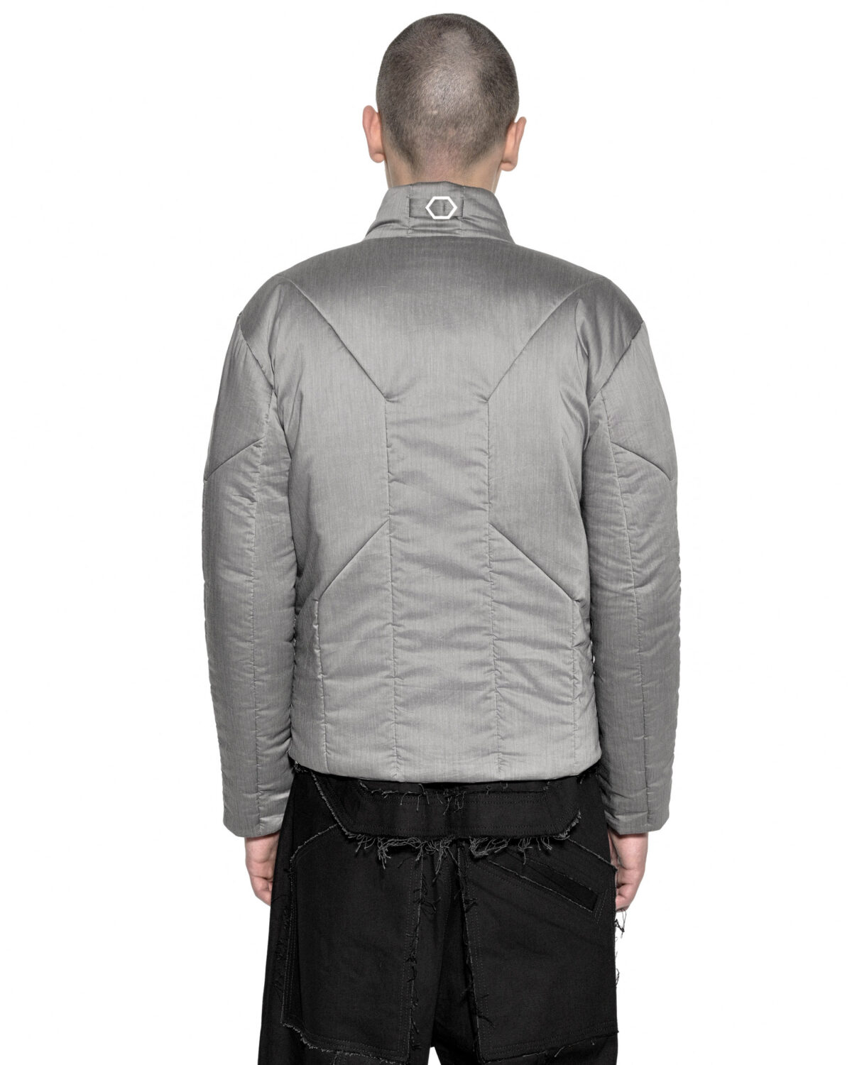 MINOAR - Strata Voluminous Grey Zip Jacket, Men's grey cotton jacket with satin finish - 5