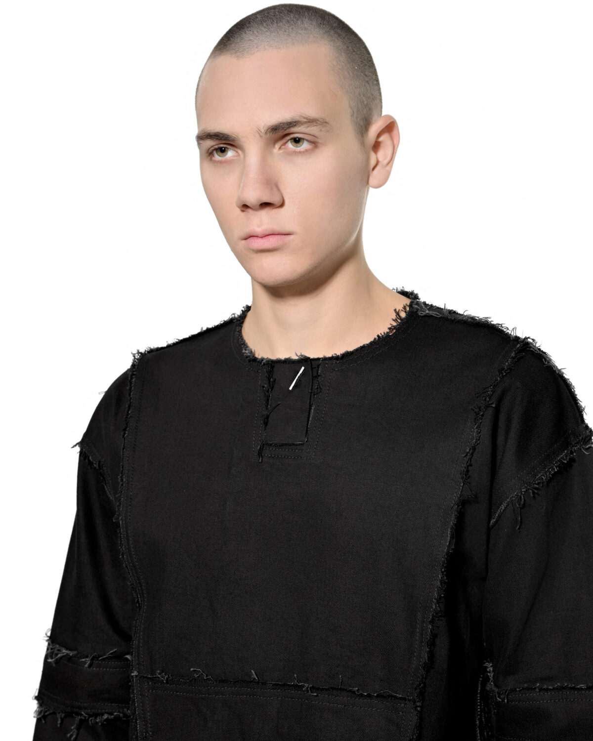 MINOAR - Fracture Function Denim Sweater, Men's black cotton sweater with geometric cut - 4