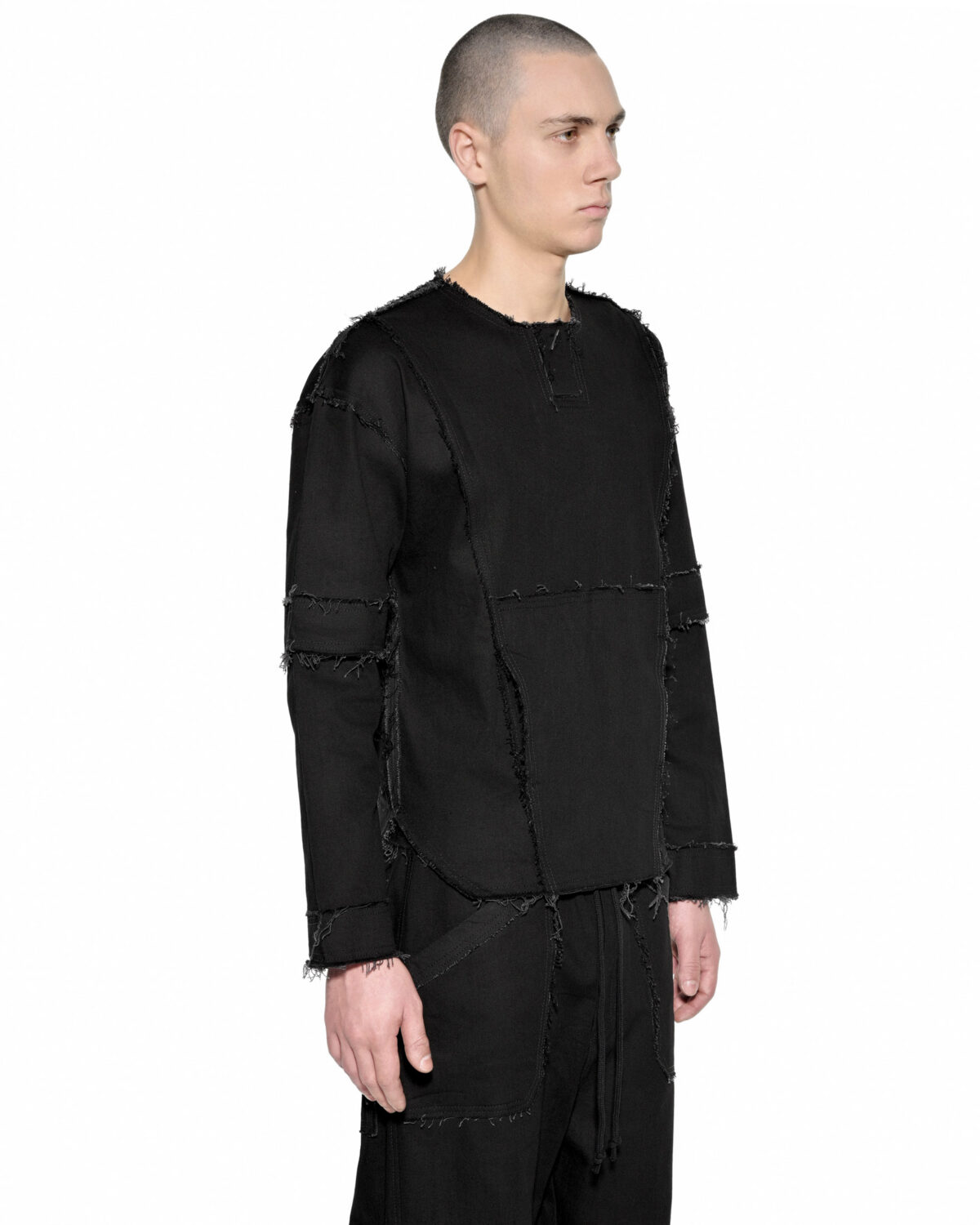 MINOAR - Fracture Function Denim Sweater, Men's black cotton sweater with geometric cut - 5