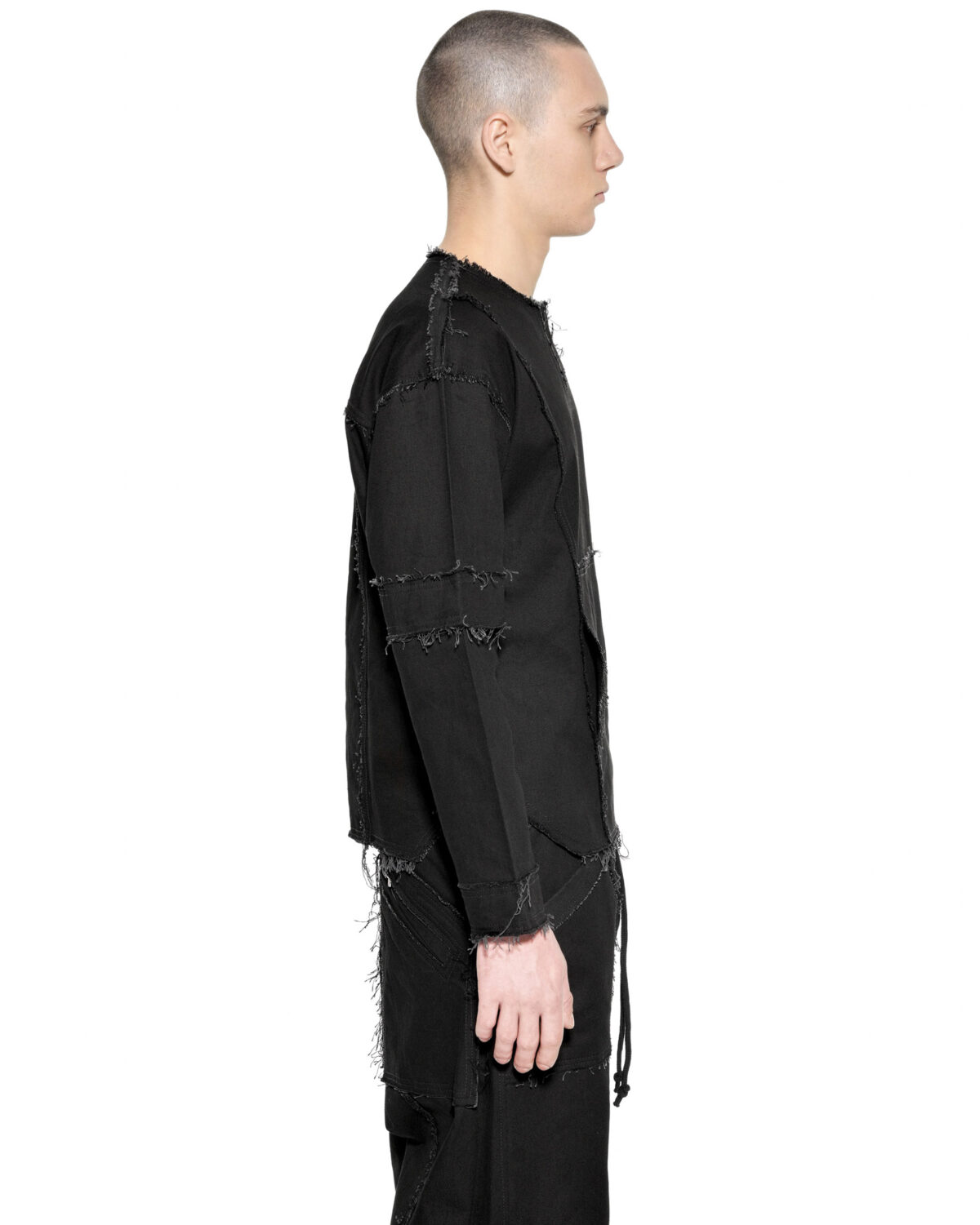 MINOAR - Fracture Function Denim Sweater, Men's black cotton sweater with geometric cut - 6