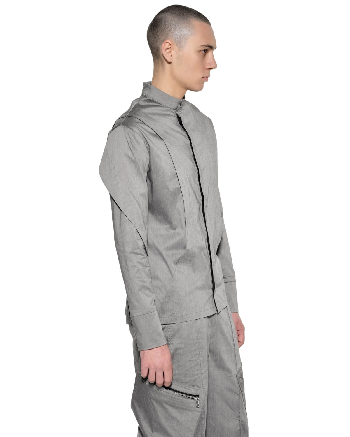 MINOAR - Inox Layers Shirt, Men's grey cotton shirt with multi-panel construction - 3