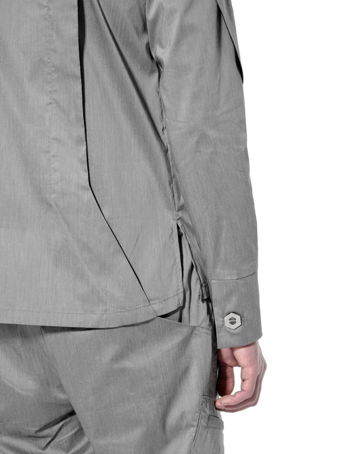 MINOAR - Inox Layers Shirt, Men's grey cotton shirt with multi-panel construction - 4