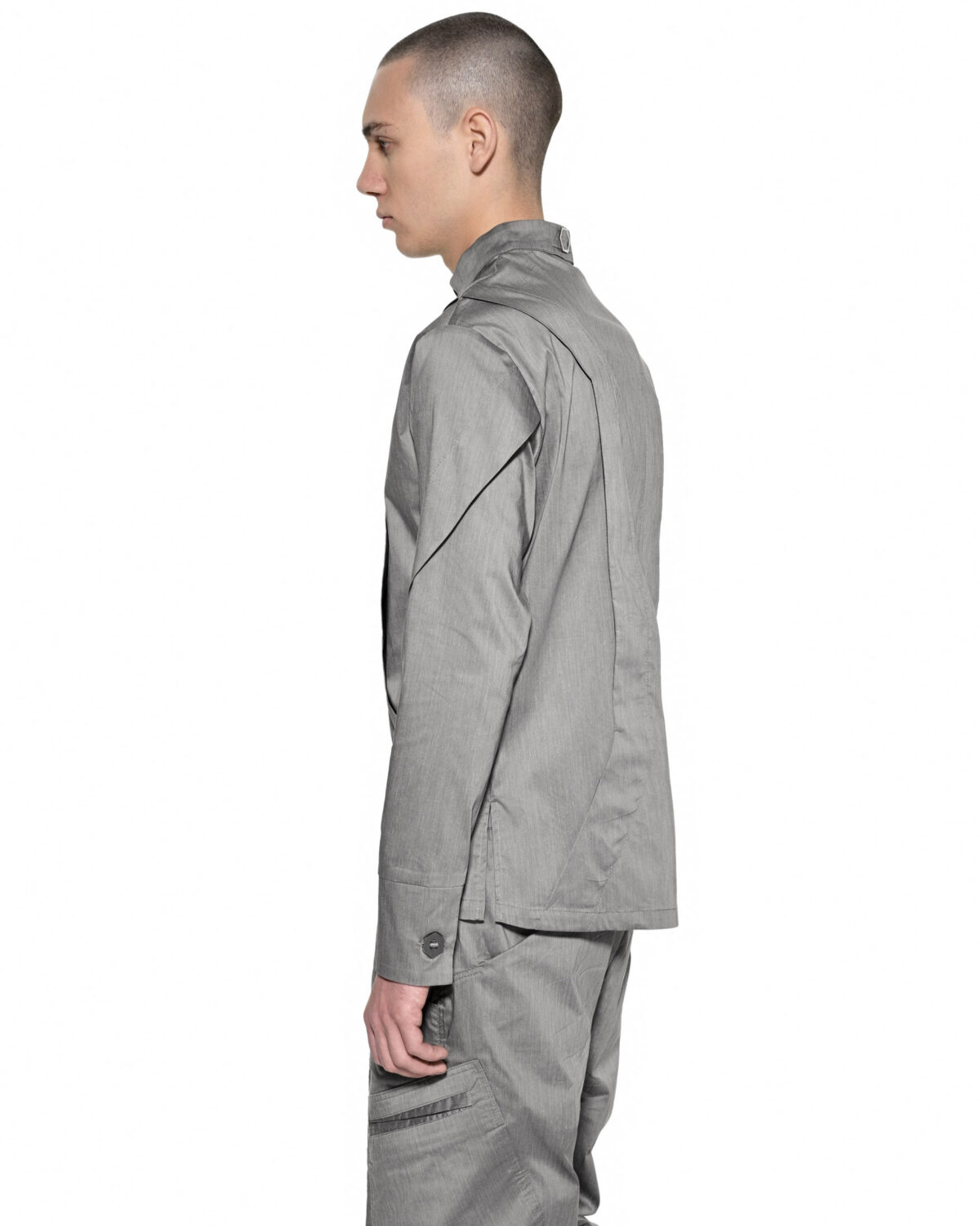 MINOAR - Inox Layers Shirt, Men's grey cotton shirt with multi-panel construction - 5