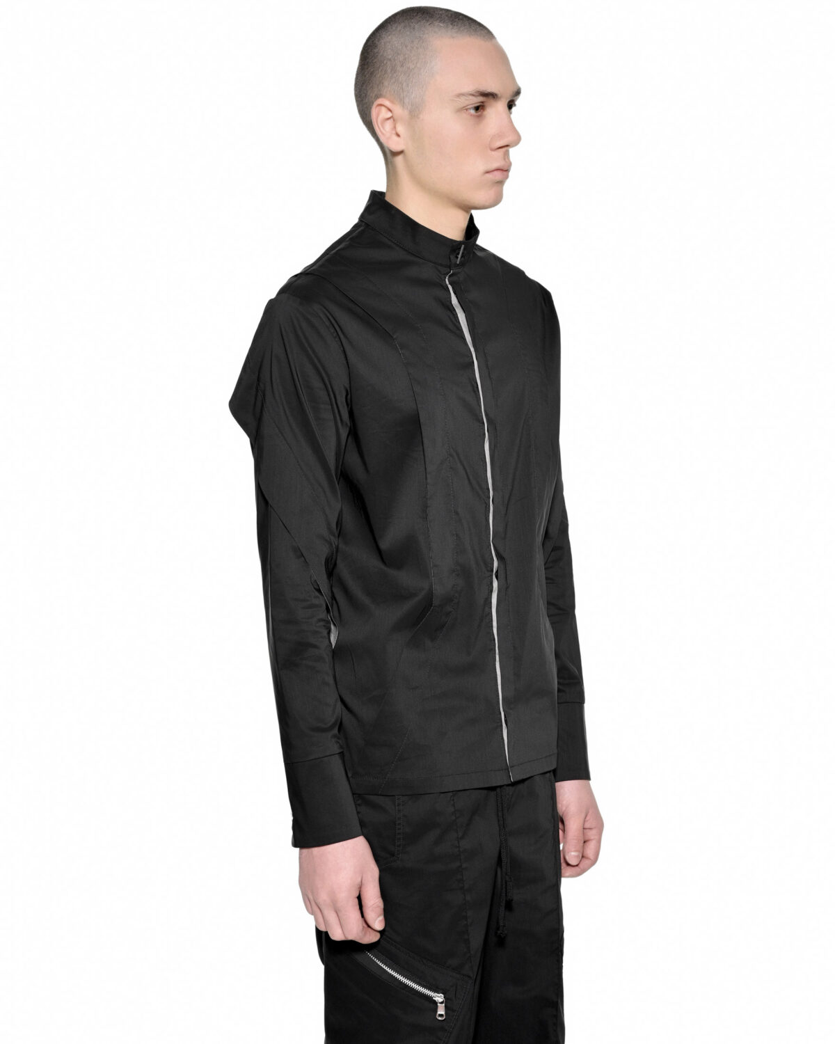 MINOAR - Gravity Layers Shirt, Men's black cotton shirt with multi-panel construction - 4