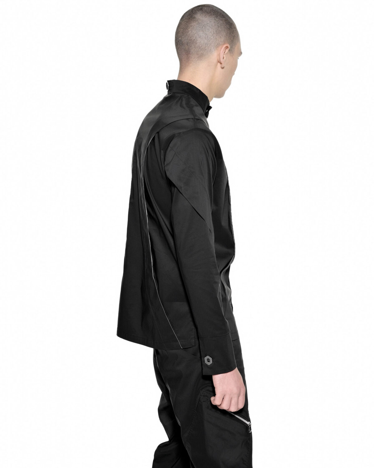 MINOAR - Gravity Layers Shirt, Men's black cotton shirt with multi-panel construction - 3
