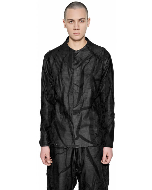 MINOAR - Diffuse Crushed Shirt, Men's black lyocell shirt with Crushed texture - 1