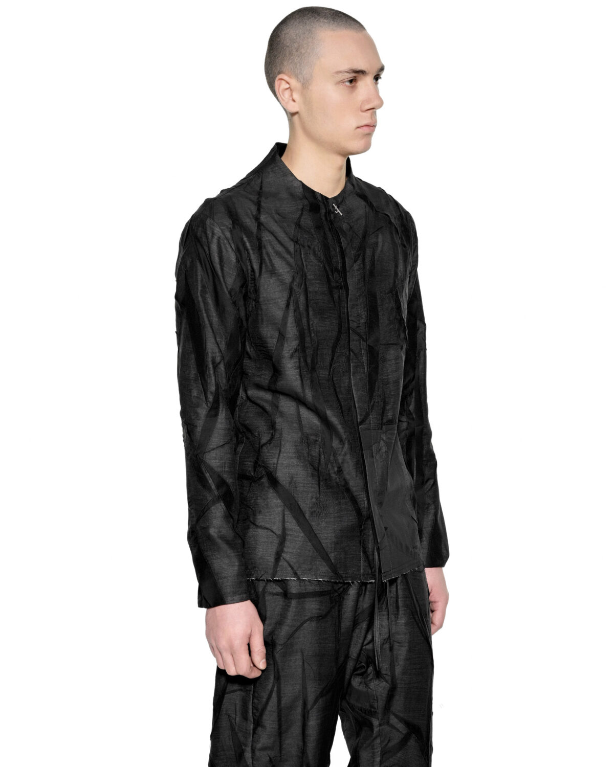 MINOAR - Diffuse Crushed Shirt, Men's black lyocell shirt with Crushed texture - 4