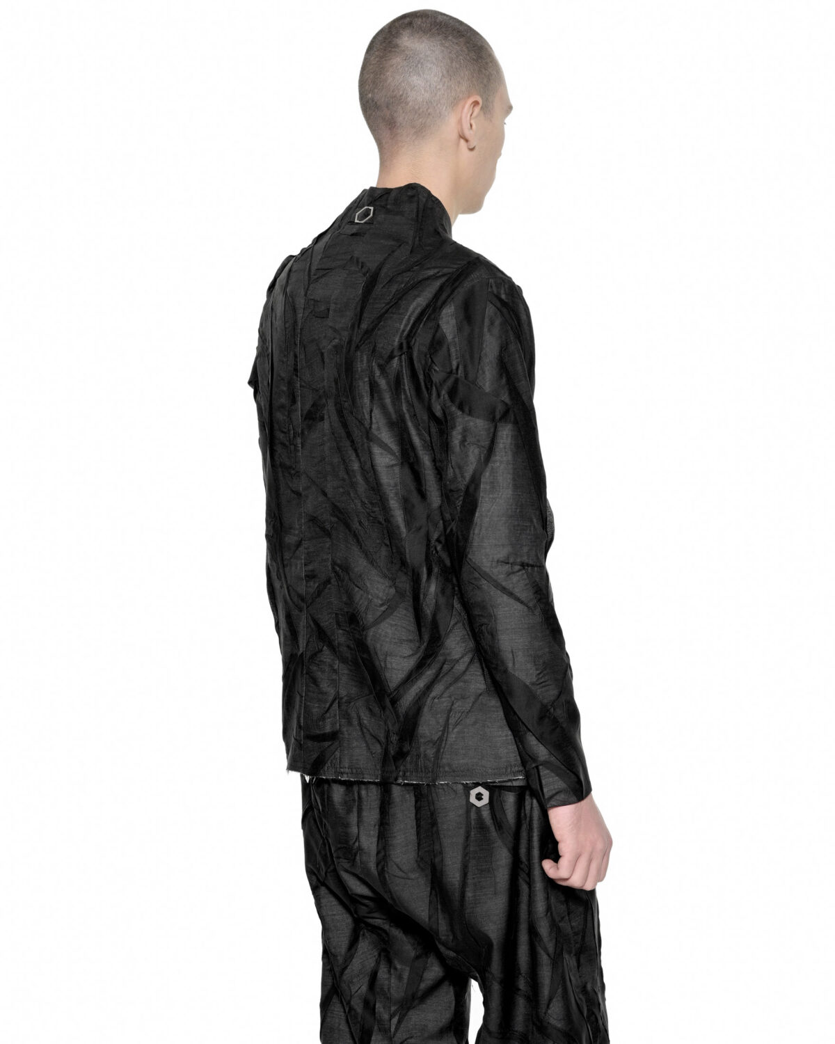 MINOAR - Diffuse Crushed Shirt, Men's black lyocell shirt with Crushed texture - 5