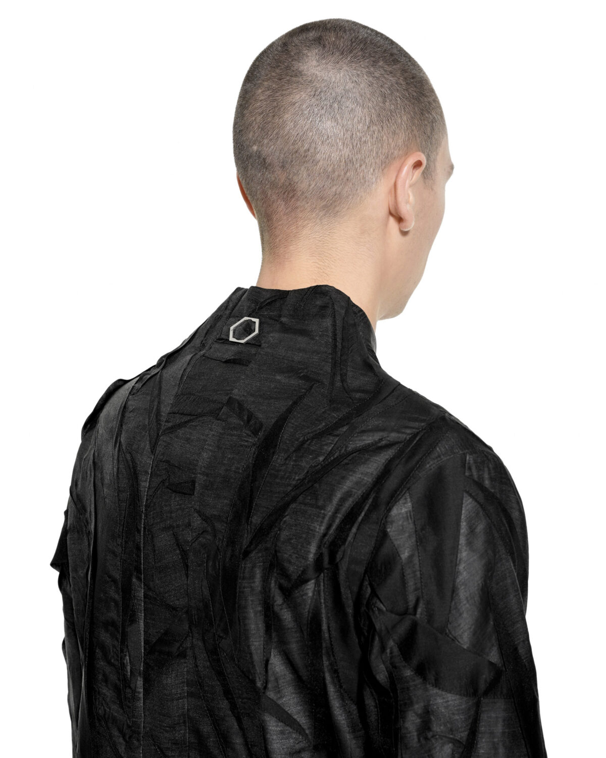 MINOAR - Diffuse Crushed Shirt, Men's black lyocell shirt with Crushed texture - 7