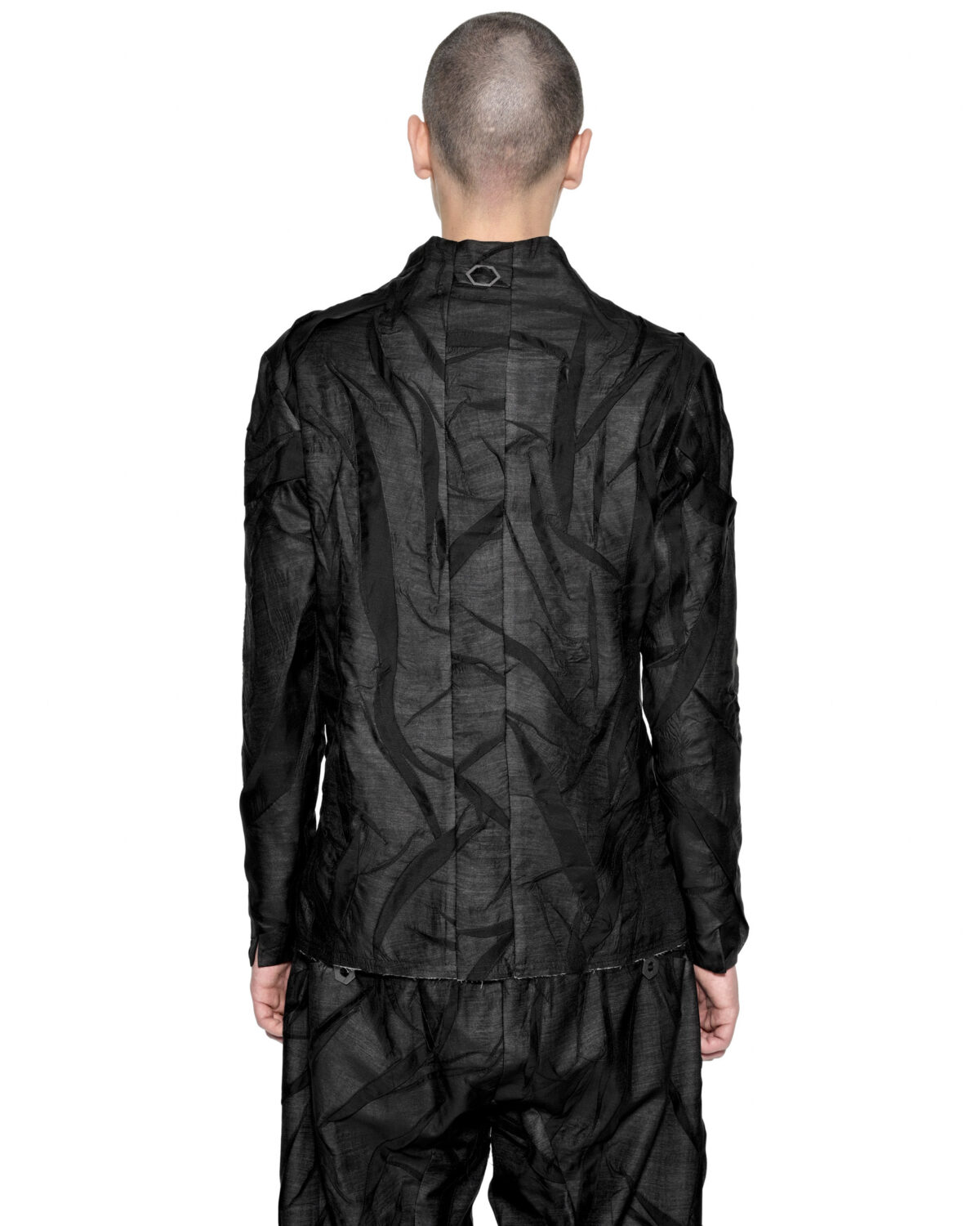 MINOAR - Diffuse Crushed Shirt, Men's black lyocell shirt with Crushed texture - 6
