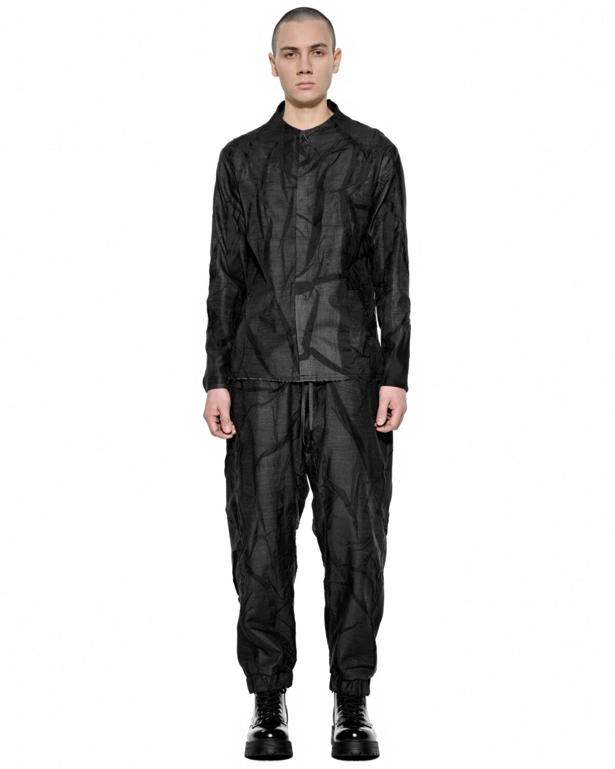 MINOAR - Diffuse Crushed Shirt, Men's black lyocell shirt with Crushed texture - 9