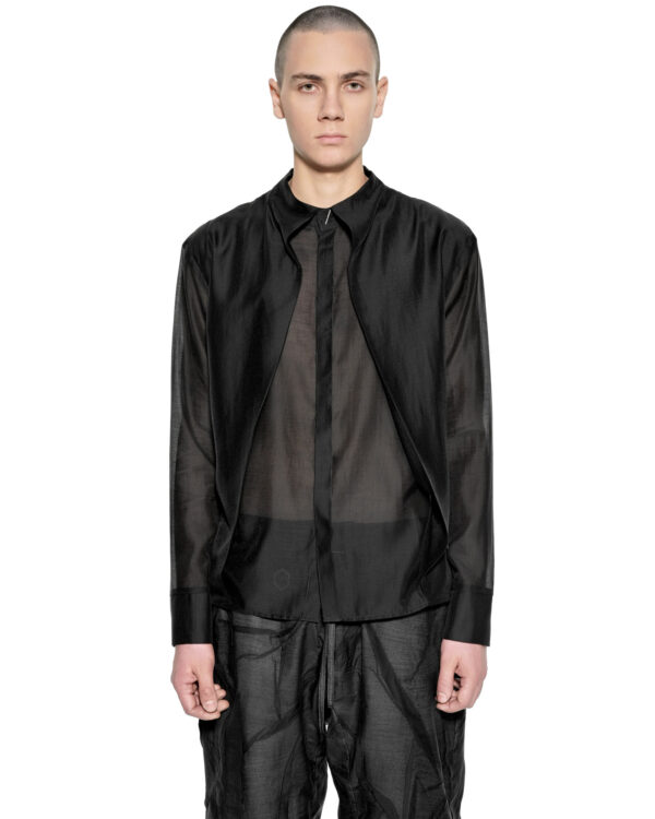 MINOAR - Radiant Semi-Sheer Layers Shirt, Men's black lyocell shirt with semi-sheer fabric - 1