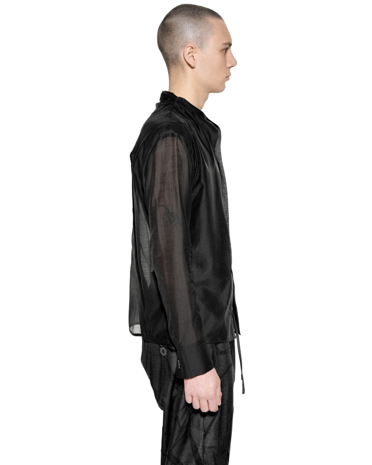 MINOAR - Radiant Semi-Sheer Layers Shirt, Men's black lyocell shirt with semi-sheer fabric - 4