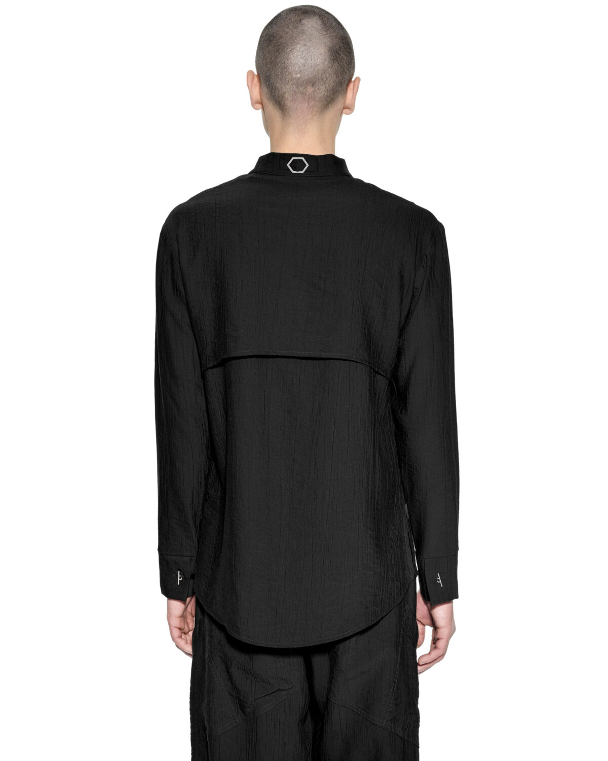 MINOAR - Array Longsleeve Shirt, Men's black viscose shirt with raised collar - 7