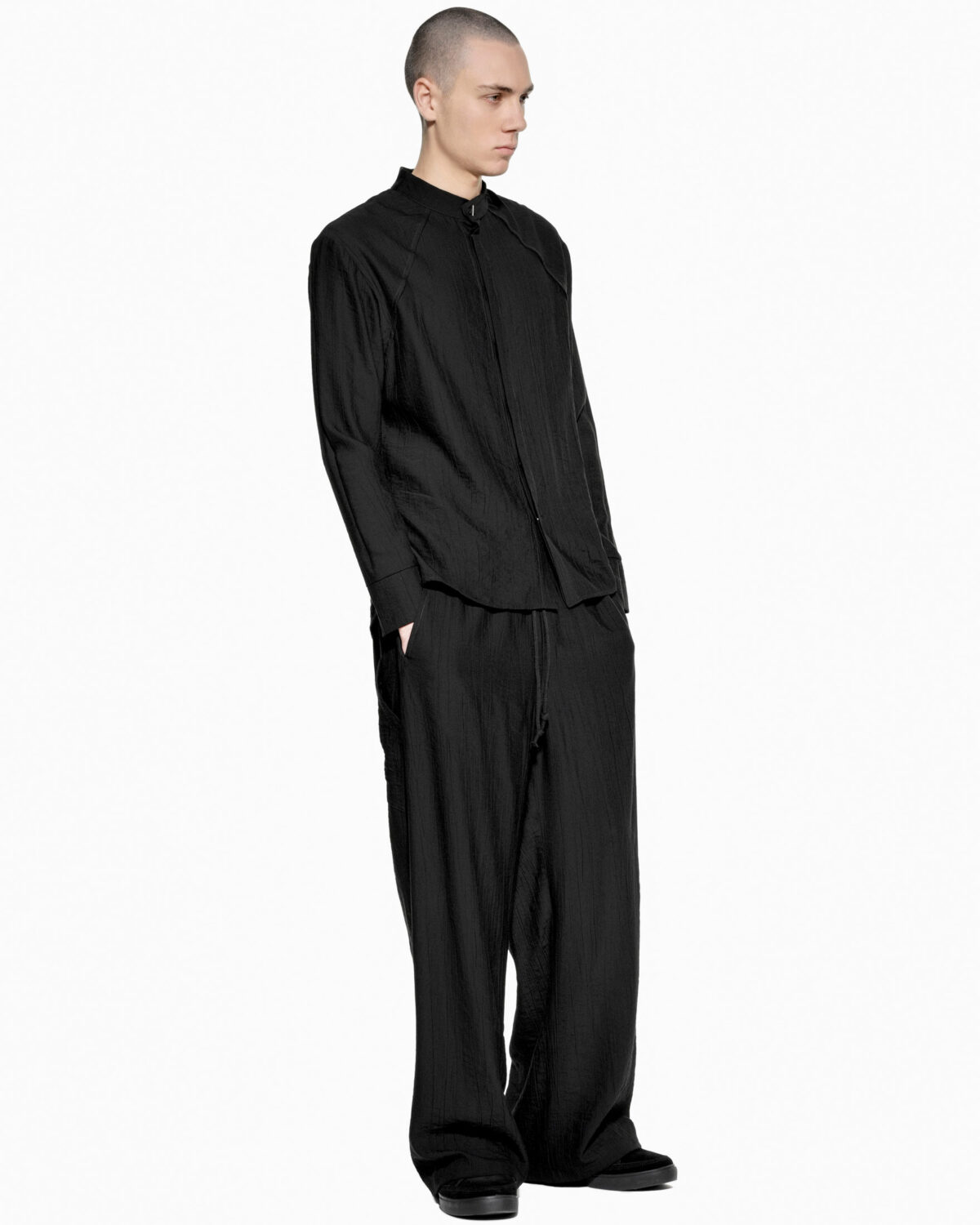 MINOAR - Array Soft Loose Pants, Men's black viscose pants with adjustable drawstring - 7