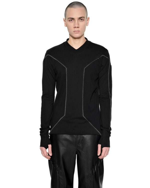 MINOAR - Cluster External Seam Longsleeve T-shirt, Men's black cotton longsleeve T-shirt with external seam detail - 1
