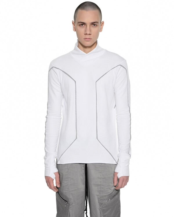 MINOAR - Cluster External Seam Collar Sweater, Men's white cotton sweater with external seam detail - 1