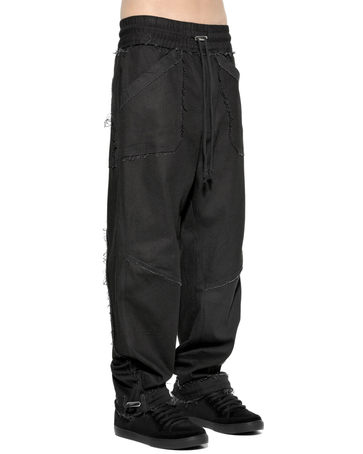 MINOAR - Fracture Volume Denim Pants, Men's black cotton pants with diagonal welt pockets - 5