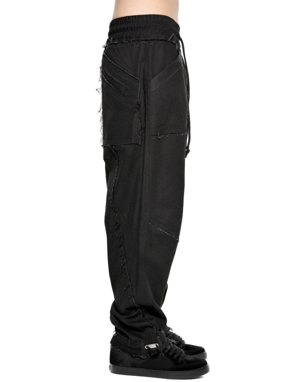 MINOAR - Fracture Volume Denim Pants, Men's black cotton pants with diagonal welt pockets - 4