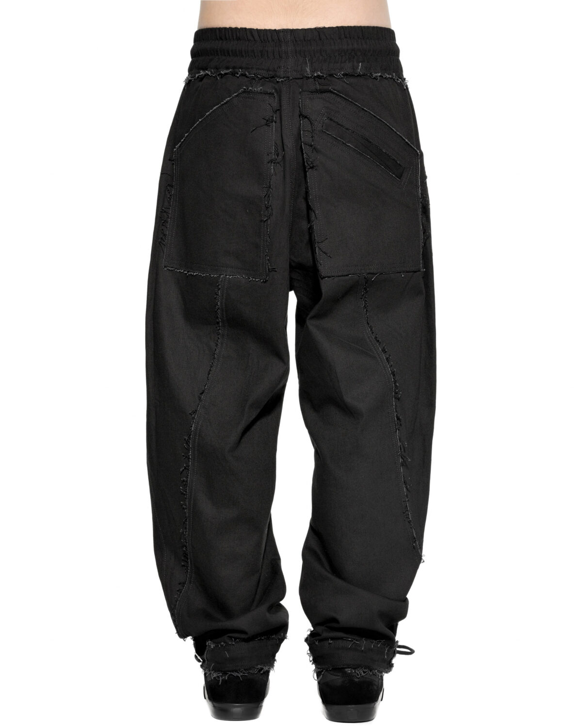 MINOAR - Fracture Volume Denim Pants, Men's black cotton pants with diagonal welt pockets - 3