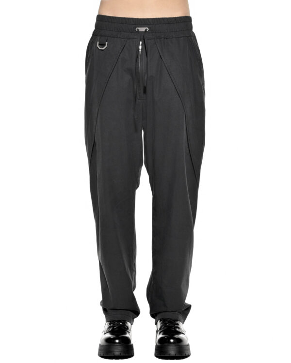 MINOAR - Dense Segment Layers Trousers, Men's black cotton trousers with diagonal panel construction - 1