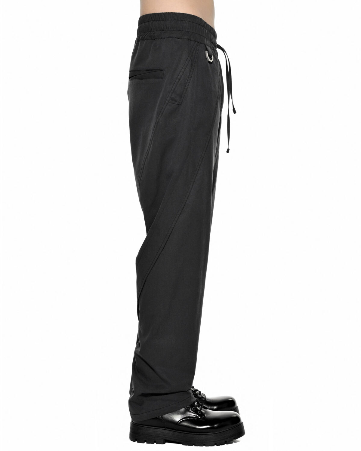 MINOAR - Dense Segment Layers Trousers, Men's black cotton trousers with diagonal panel construction - 4