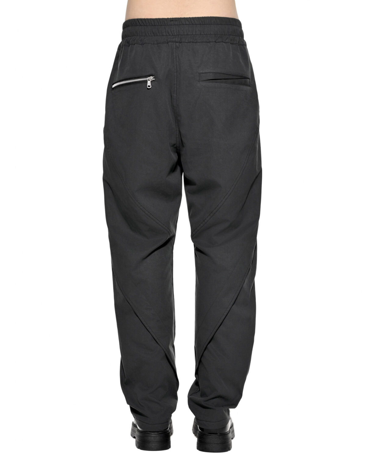 MINOAR - Dense Segment Layers Trousers, Men's black cotton trousers with diagonal panel construction - 5