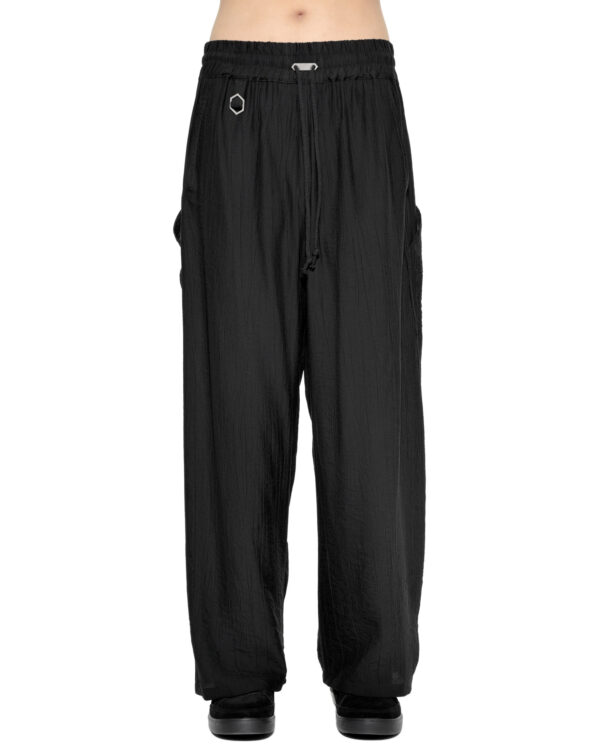 MINOAR - Array Soft Loose Pants, Men's black viscose pants with adjustable drawstring - 1