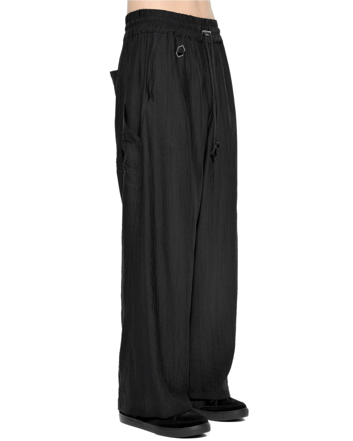 MINOAR - Array Soft Loose Pants, Men's black viscose pants with adjustable drawstring - 4