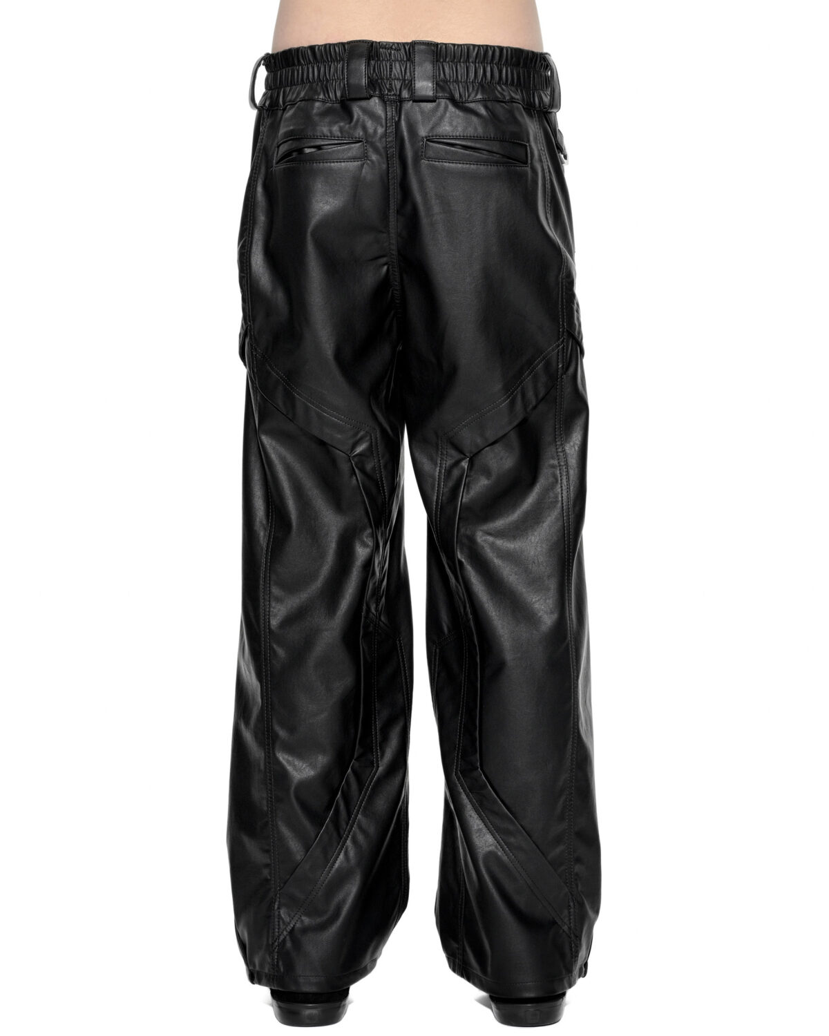 MINOAR - Apex Leather Segment Trousers, Men's black leather trousers with diagonal welt pockets - 4