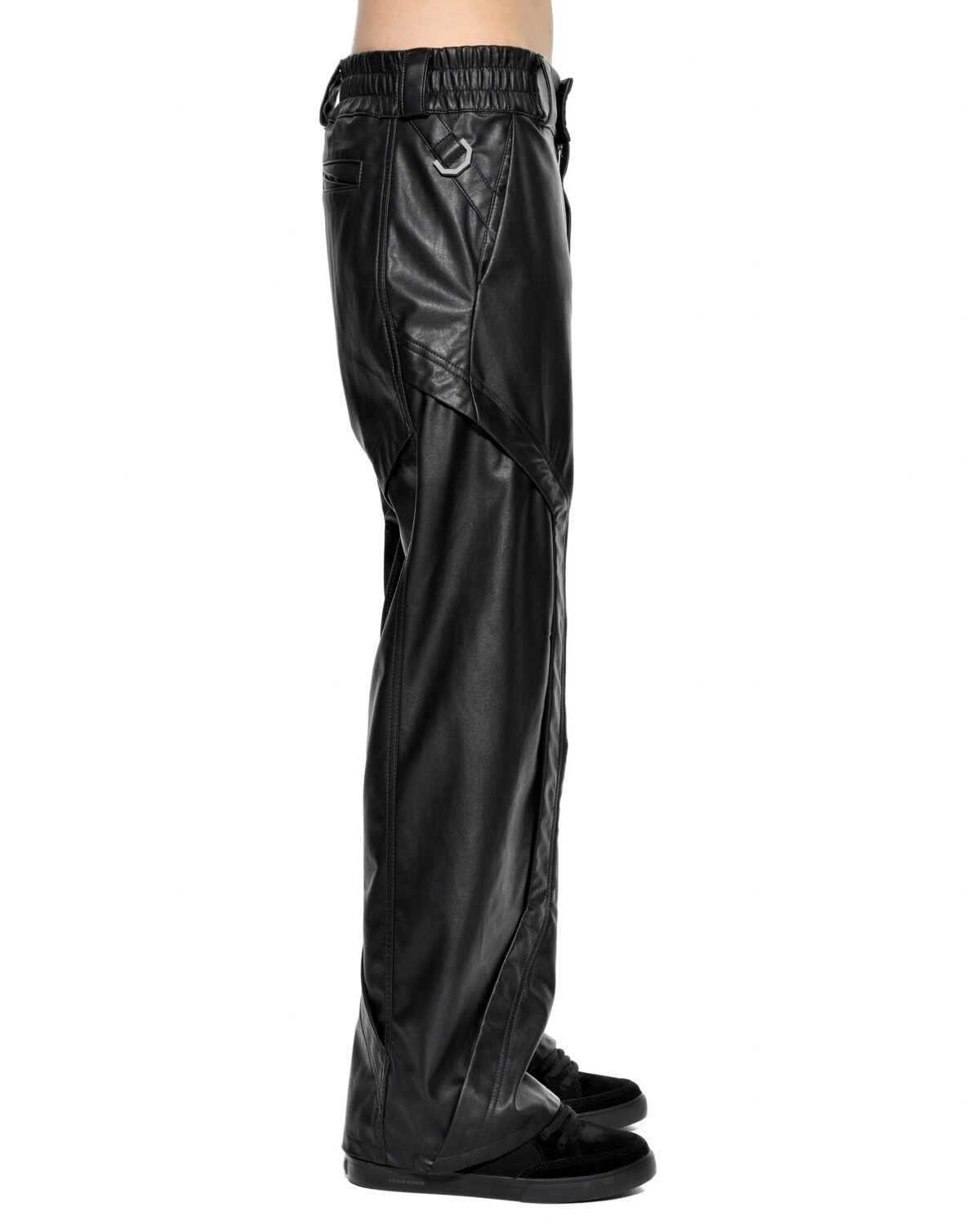 MINOAR - Apex Leather Segment Trousers, Men's black leather trousers with diagonal welt pockets - 6
