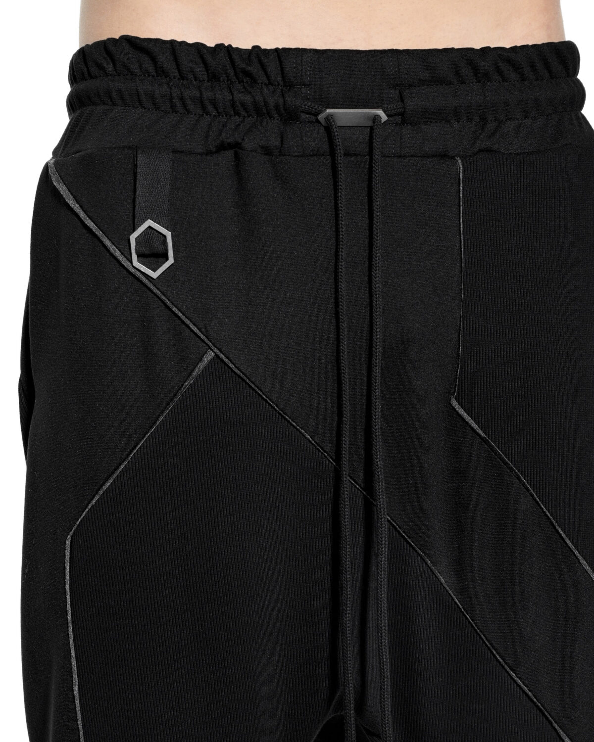 MINOAR - Cluster Panel Drop Crotch Pants, Men's black cotton pants with drop-crotch silhouette - 5