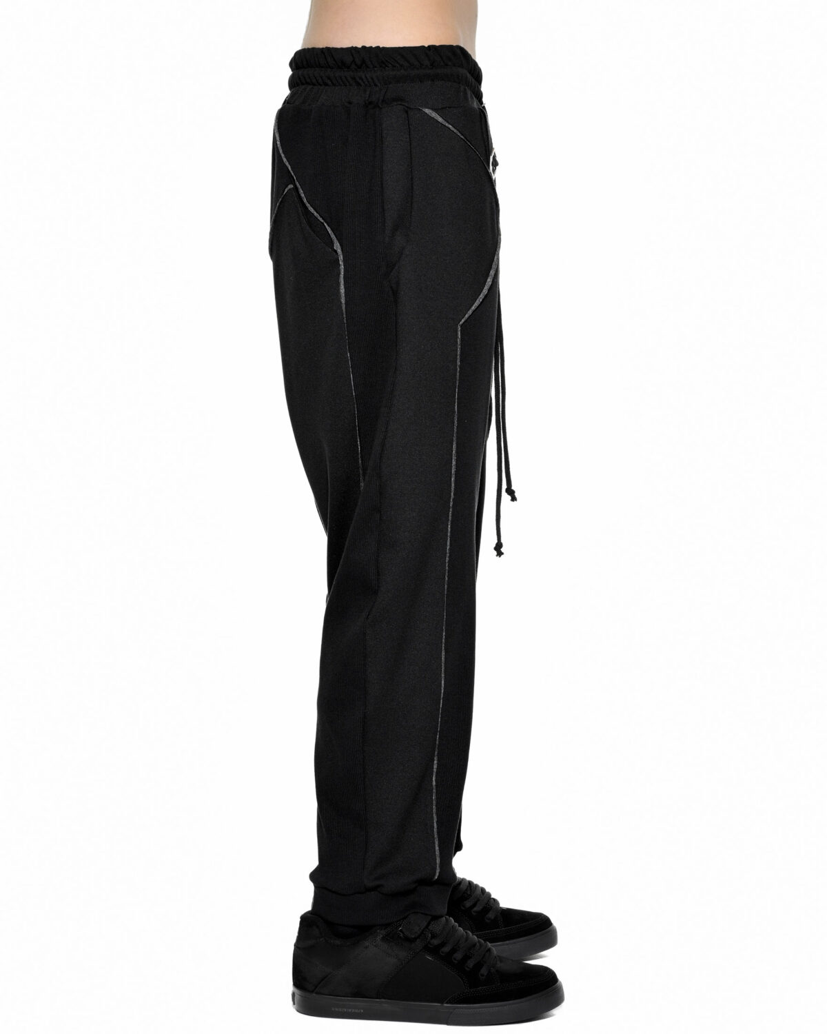 MINOAR - Cluster Panel Drop Crotch Pants, Men's black cotton pants with drop-crotch silhouette - 3