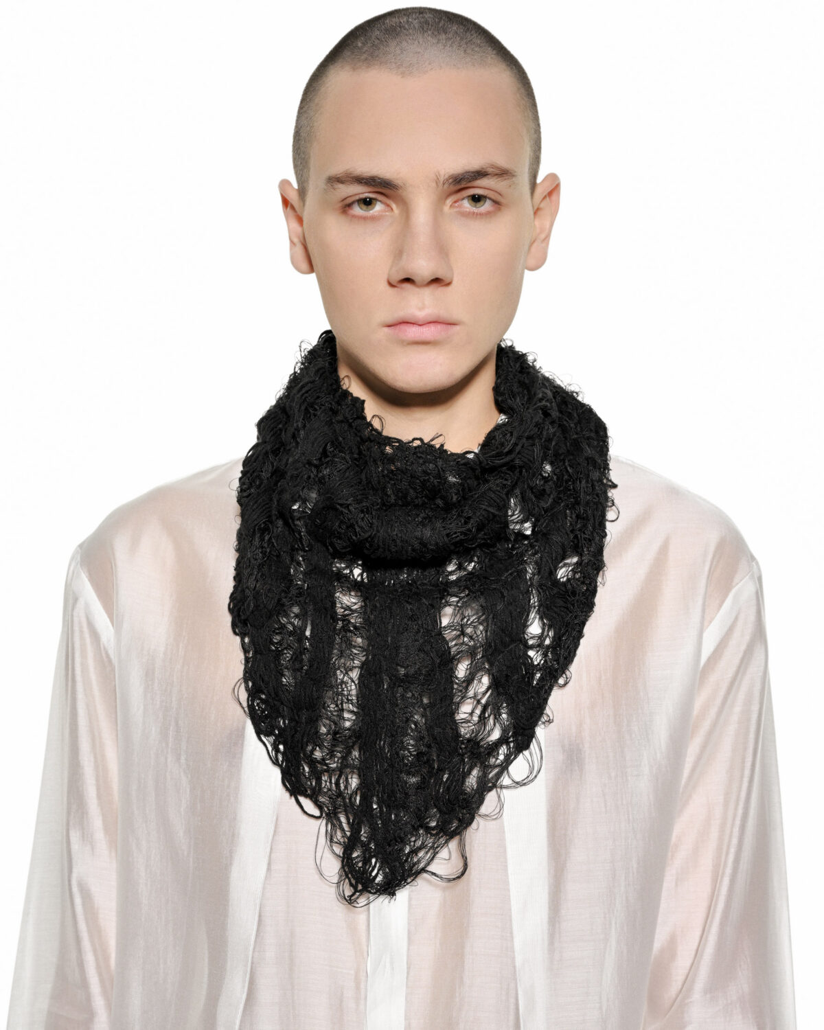 MINOAR - Filamentous Bandana Dark Scarf, Unisex black cotton scarf with Fiber-Bond texture - 6