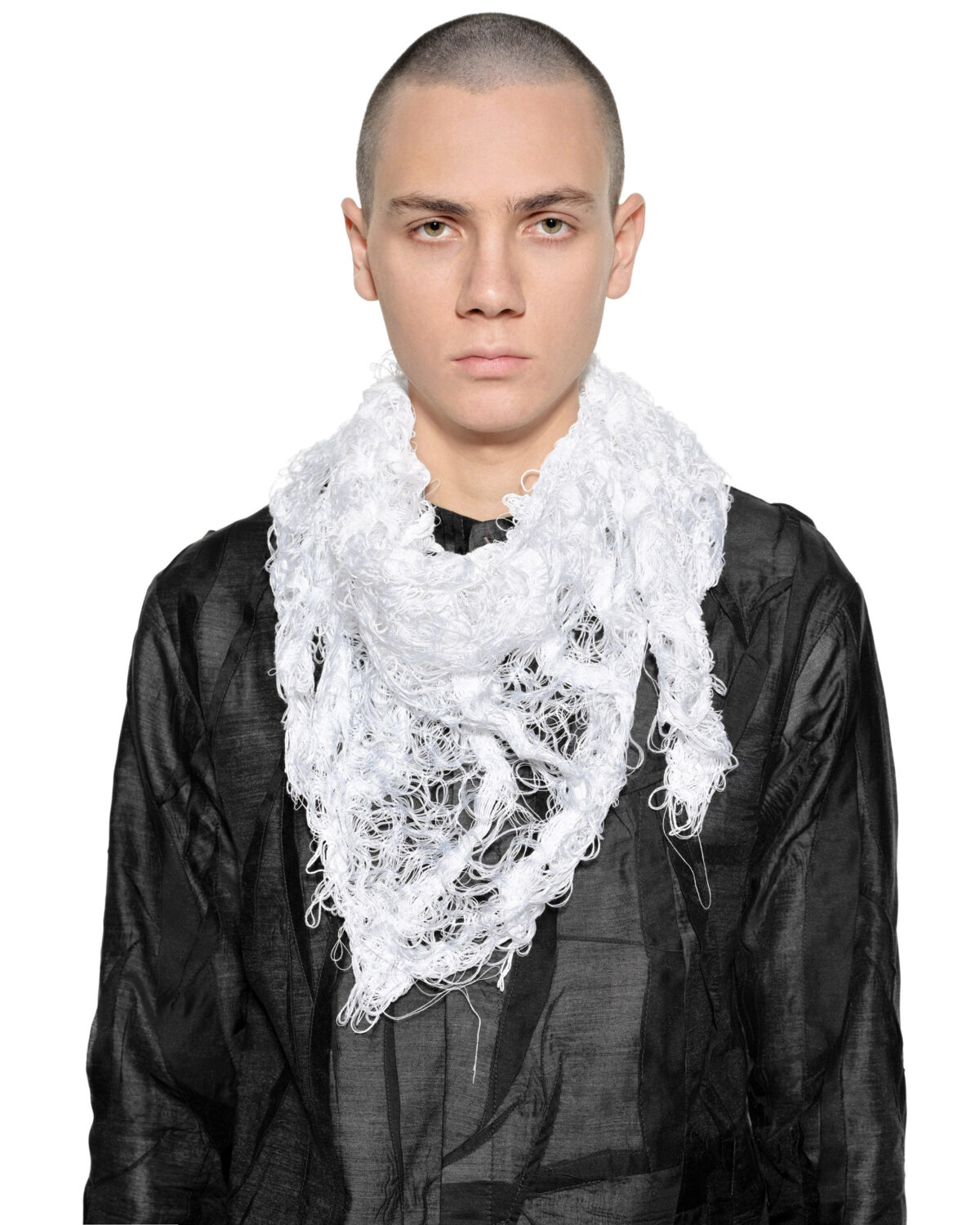 MINOAR - Filamentous Bandana Light Scarf, Unisex black cotton scarf with Fiber-Bond texture - 6