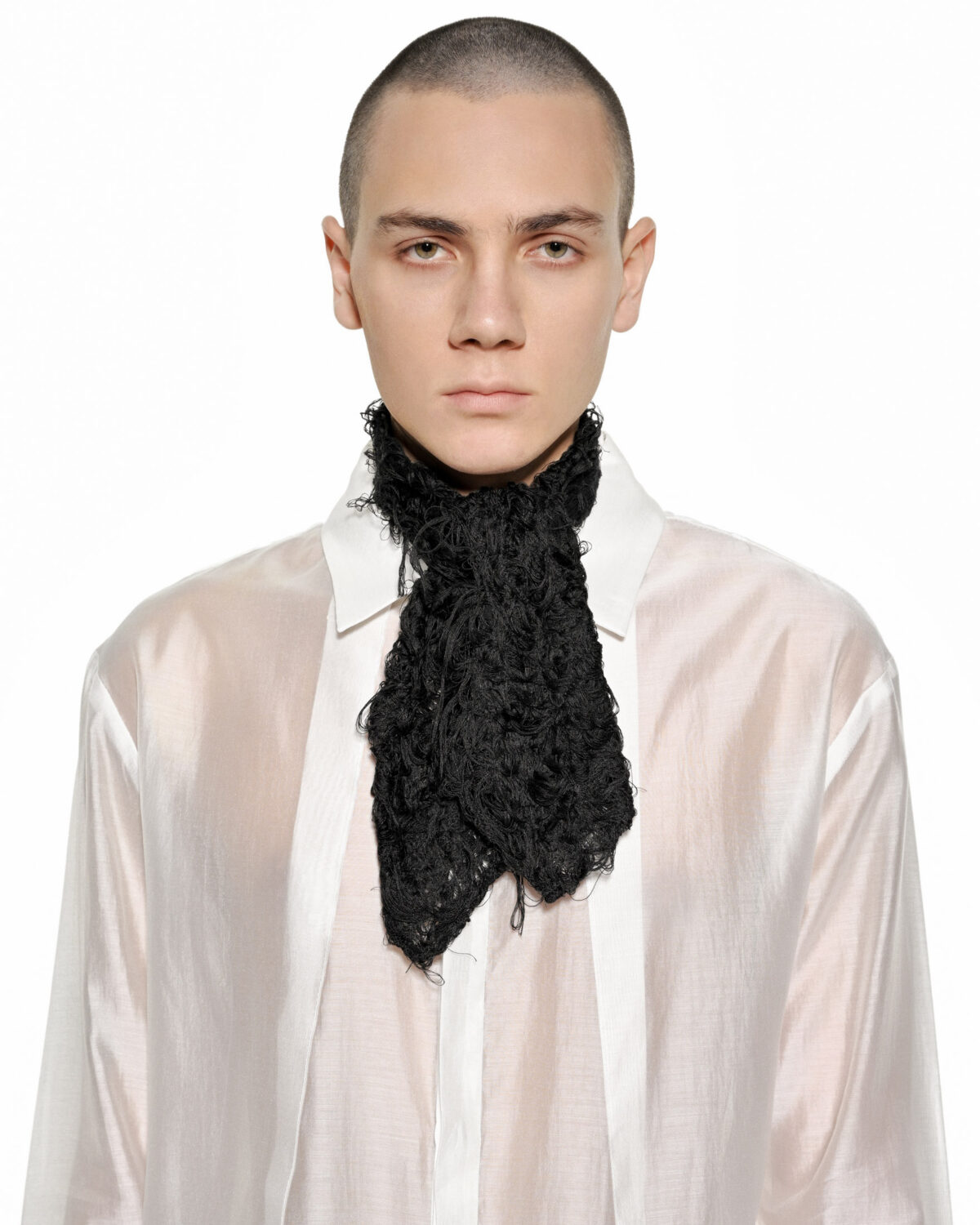 MINOAR - Filamentous Dark Ascot Tie, Unisex black cotton tie with Fiber-Bond texture - 7