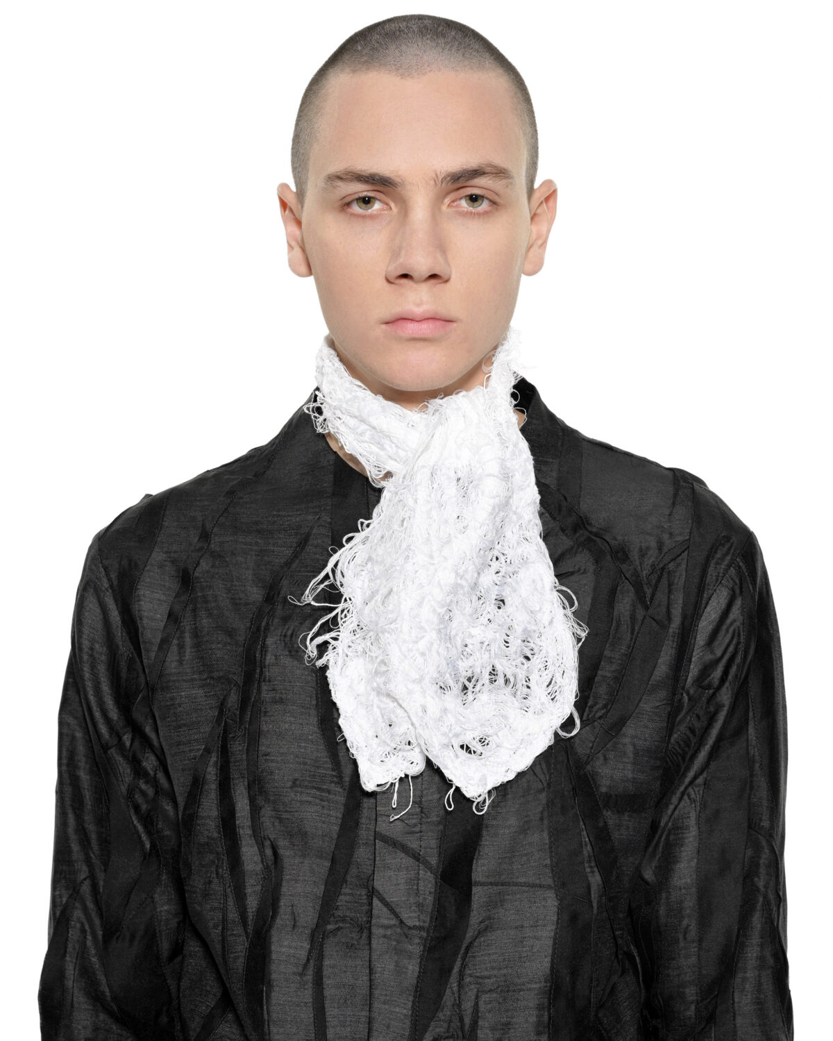MINOAR - Filamentous Light Ascot Tie, Unisex white cotton tie with Fiber-Bond texture - 6