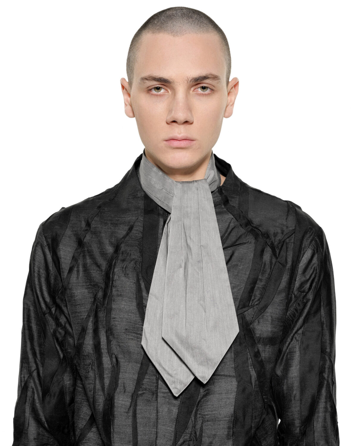 MINOAR - Inox Ascot Tie, Unisex grey cotton tie with steel hardware detail - 7