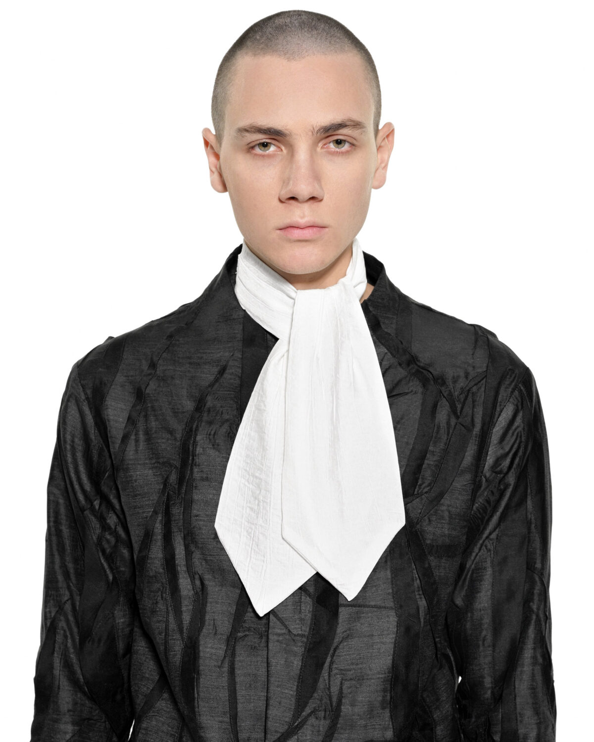 MINOAR - Array Bone Ascot Tie, Unisex white viscose tie with steel hardware detail - 7