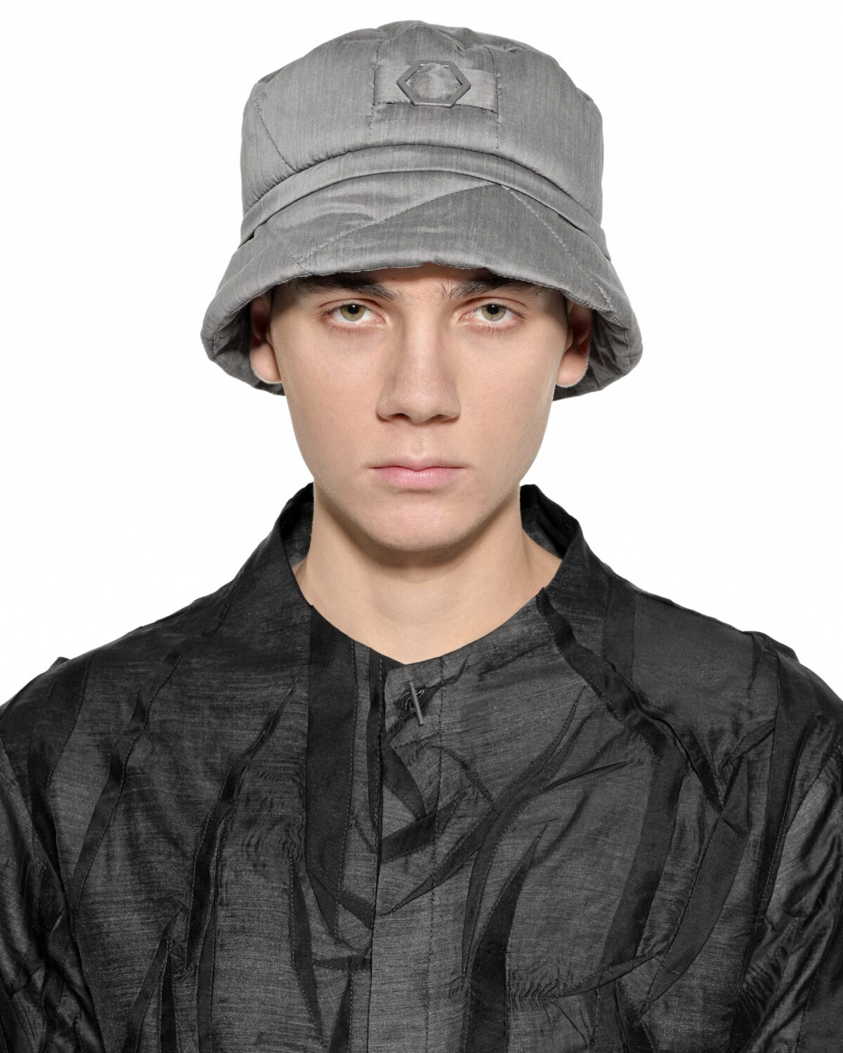 MINOAR - Inox Segment Bucket Hat, Unisex grey cotton hat with linear quilting - 3